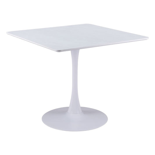 36" White Wood and Steel Pedestal Base Square Dining Table