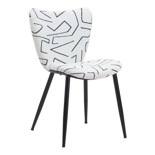 Set of Two White and Black Upholstered Faux Shearling Dining Side Chairs