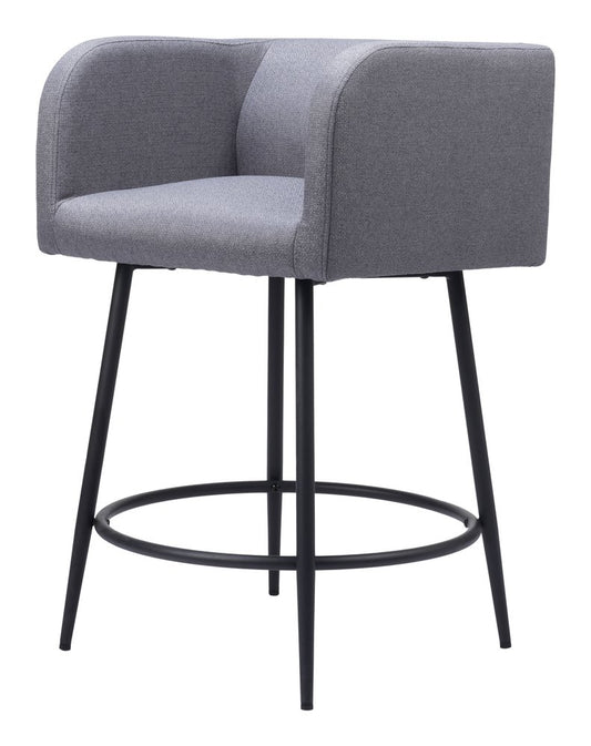 Set of Two 27" Gray and Black Fabric and Steel Counter Height Bar Chairs