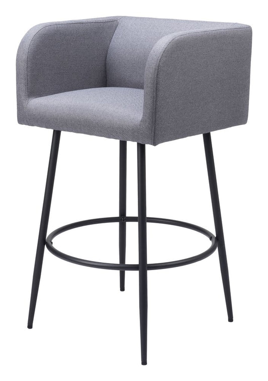 Set of Two 31" Gray and Black Fabric and Steel Bar Height Bar Chairs