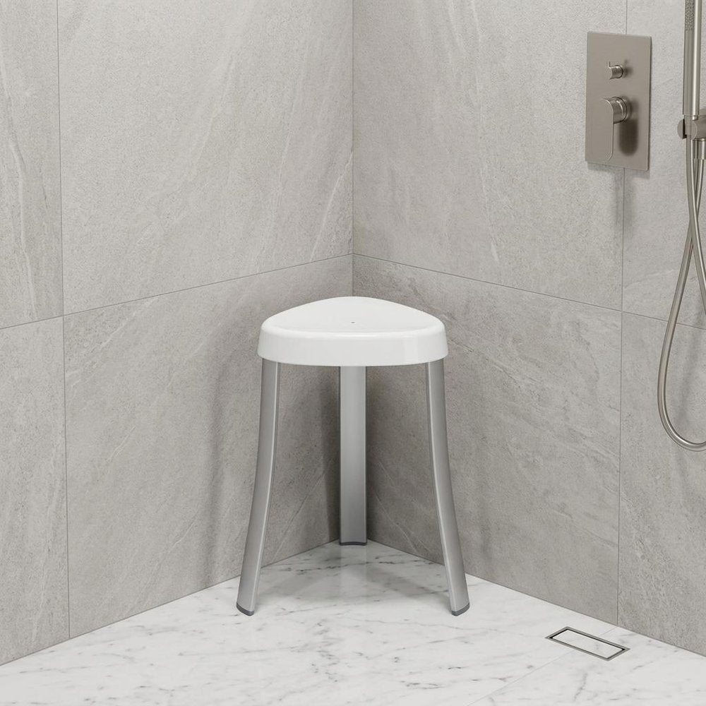 18" White Aluminum And Heavy Duty Plastic Corner Shower Bench