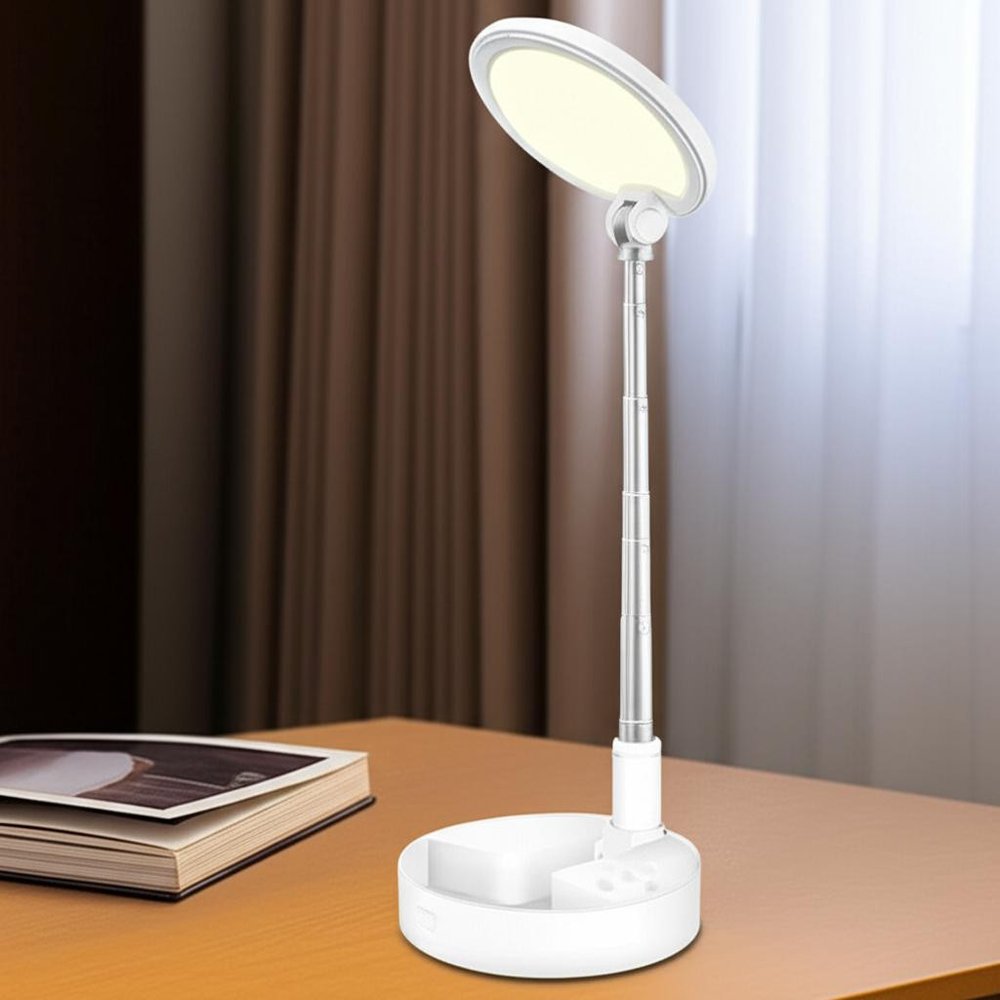 22" White Metal And Plastic Adjustable Portable Desk Lamp LED With Phone Clamp