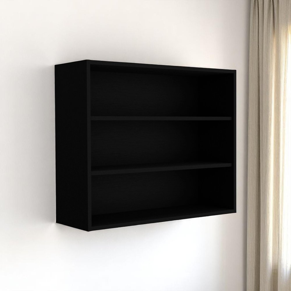 36" Black Wood Three Tier Wall Mounted Floating Shelf