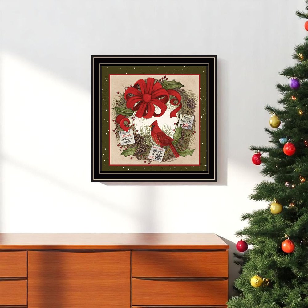 Cardinal Wreath Black Framed Wall Art
