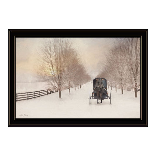 Snowy Amish Lane Black Framed Wall Art