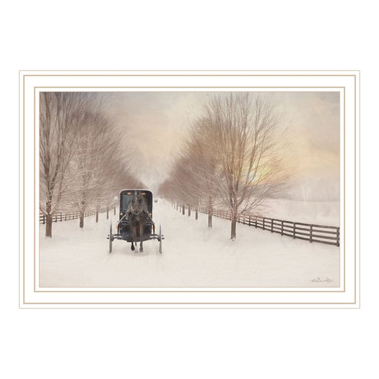Snowy Amish Lane White Framed Wall Art