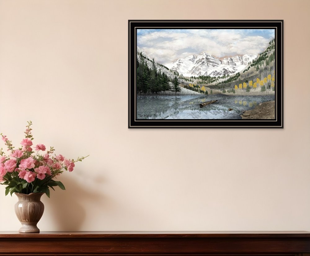 Snowy Mountain Landscape Black Framed Wall Art