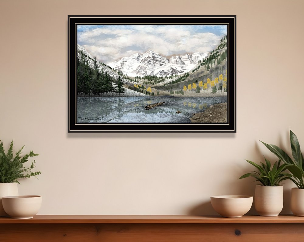 Snowy Mountain Landscape Black Framed Wall Art