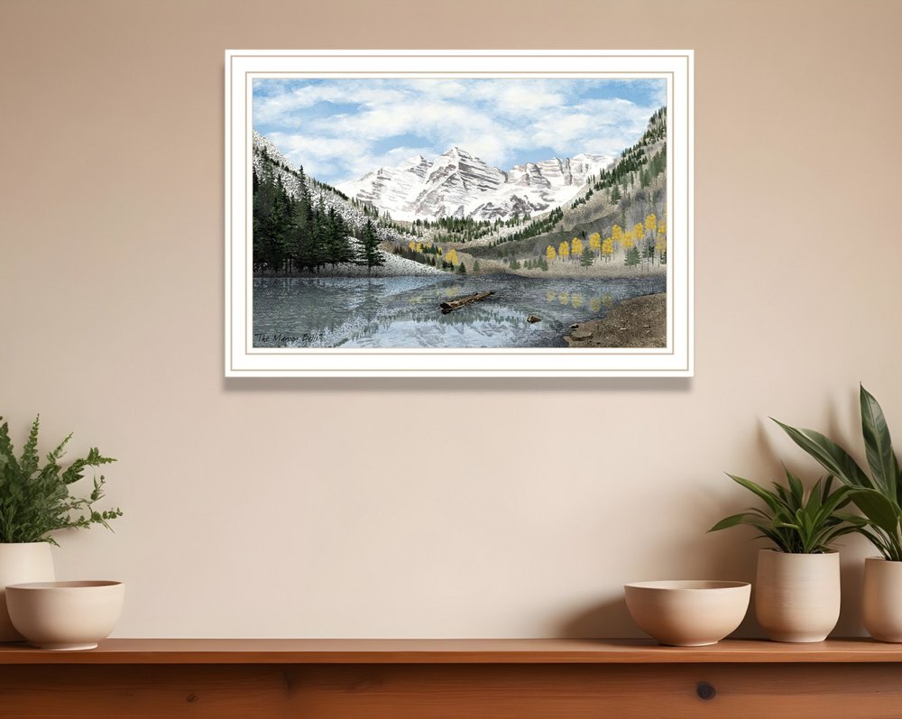 Snowy Mountain Landscape White Framed Wall Art