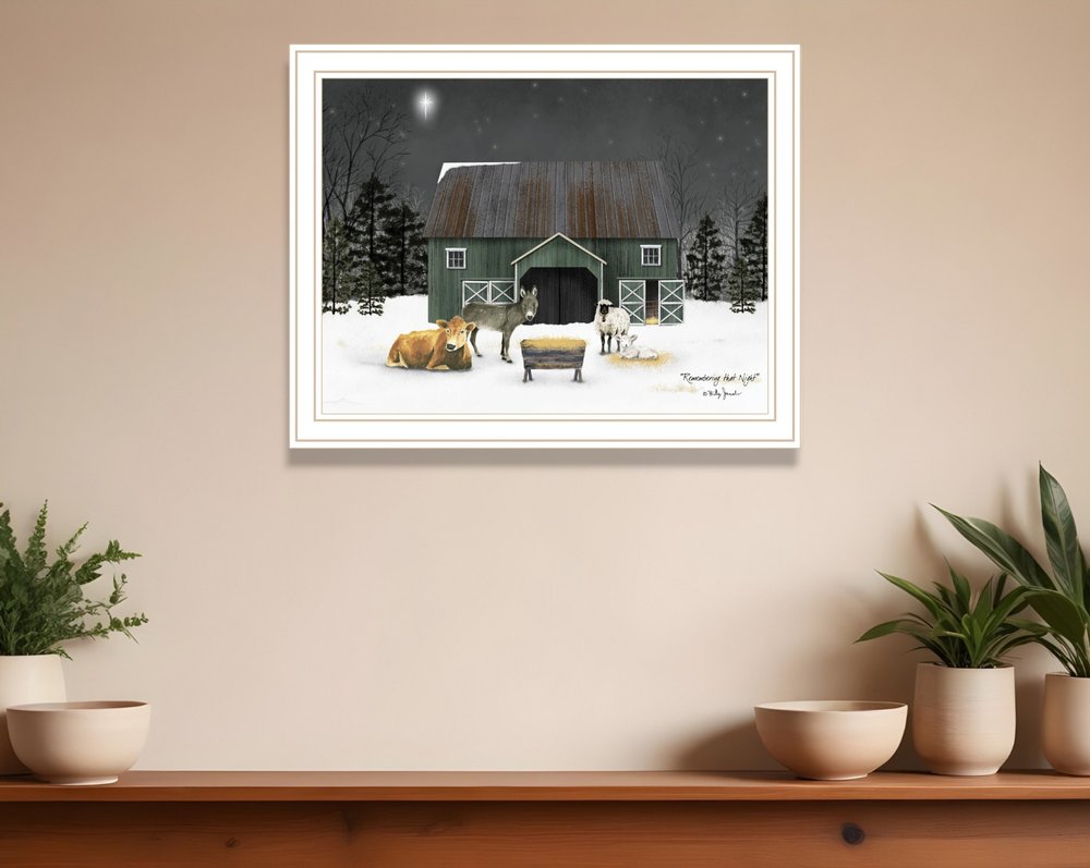 Remembering the Night Christmas Manger White Framed Wall Art
