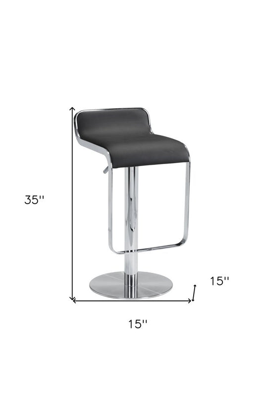Black and Silver Faux Leather and Steel Adjustable Height Swivel Bar Chair