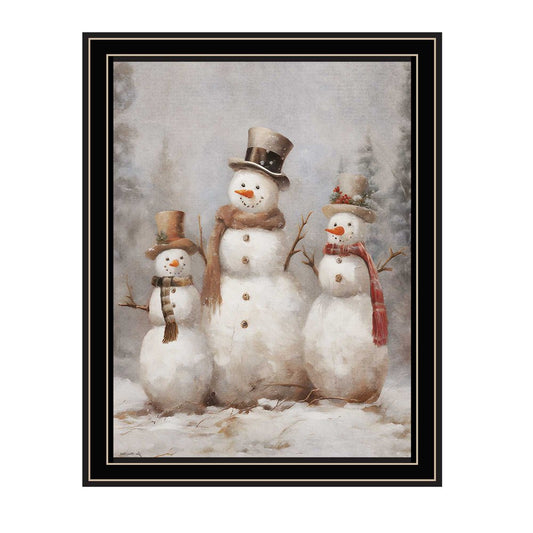 Snowman Trio Black Framed Wall Art
