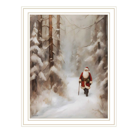 Santa's Winter Stroll White Framed Wall Art
