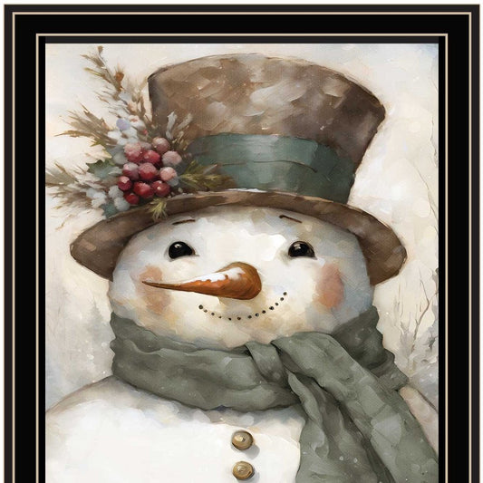Old World Frosty The Snowman Black Framed Wall Art