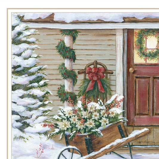 Decorated Holiday Porch White Framed Wall Art