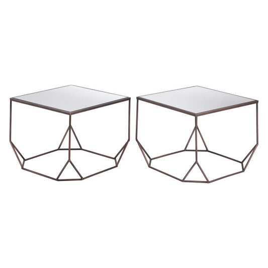 Set of Two Silver and Bronze Mirrored Glass and Steel Square Abstract Bunching Coffee Tables