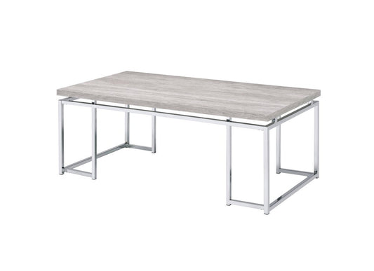 47" Oak and Silver Wood And Metal Frame Coffee Table