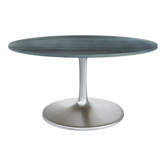 60" Gray and Silver Marble and Aluminum Pedestal Base Round Top Dining Table