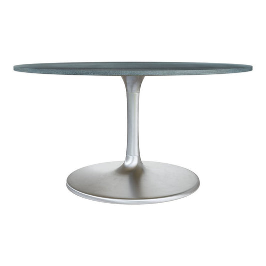 60" Gray and Silver Marble and Aluminum Pedestal Base Round Top Dining Table
