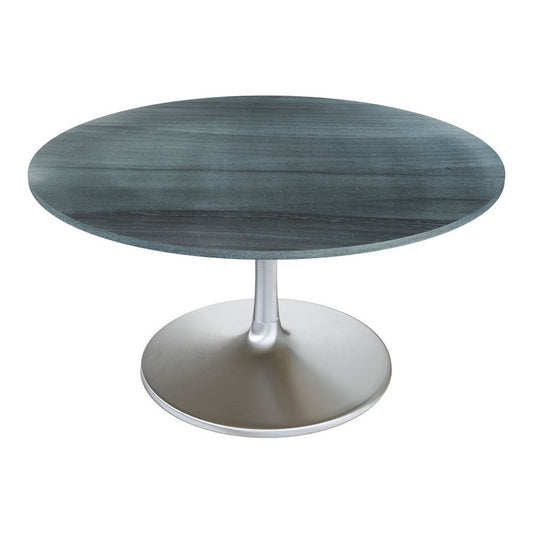 60" Gray and Silver Marble and Aluminum Pedestal Base Round Top Dining Table