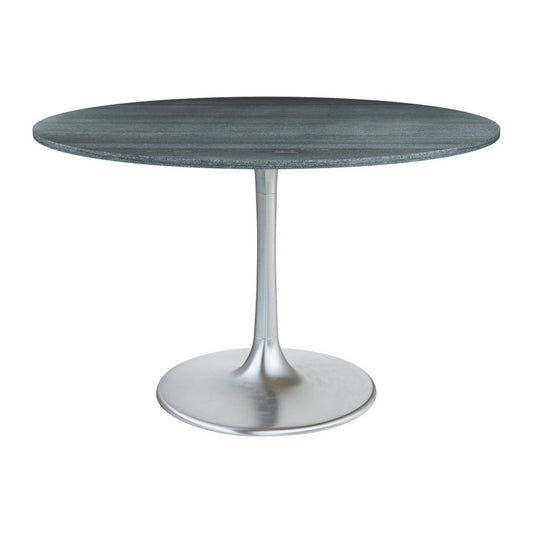 48" Gray and Silver Marble and Aluminum Pedestal Base Round Top Dining Table