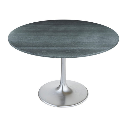48" Gray and Silver Marble and Aluminum Pedestal Base Round Top Dining Table