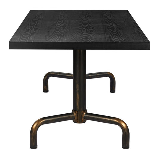 71" Black and Gold Wood and Steel Trestle Base Dining Table