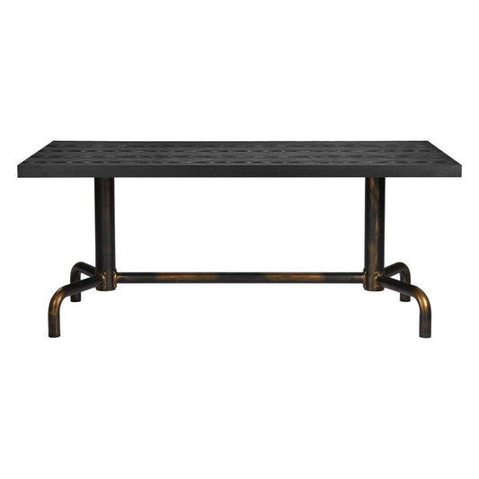 71" Black and Gold Wood and Steel Trestle Base Dining Table