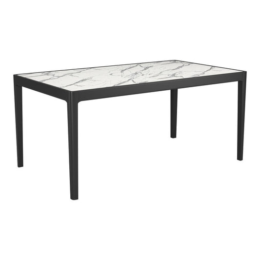 65" White and Black Faux Marble and Solid Wood Dining Table