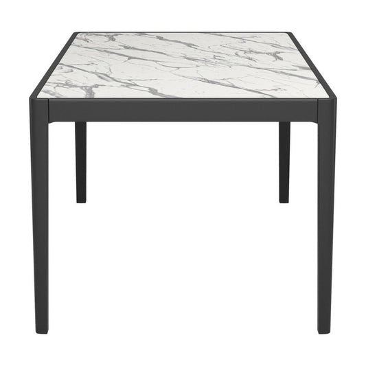 65" White and Black Faux Marble and Solid Wood Dining Table