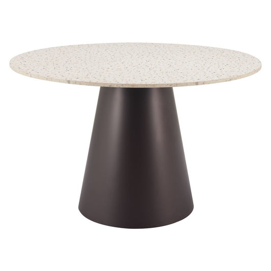 48" Beige and Black Wood and Steel Faux Terrazzo Round Top Dining Table