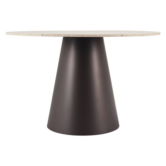48" Beige and Black Wood and Steel Faux Terrazzo Round Top Dining Table