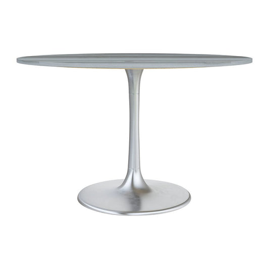 48" Gray and Silver Marble and Aluminum Pedestal Base Round Top Dining Table