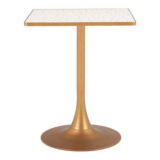 24" Beige and Gold Wood and Steel Pedestal Base Square Dining Table