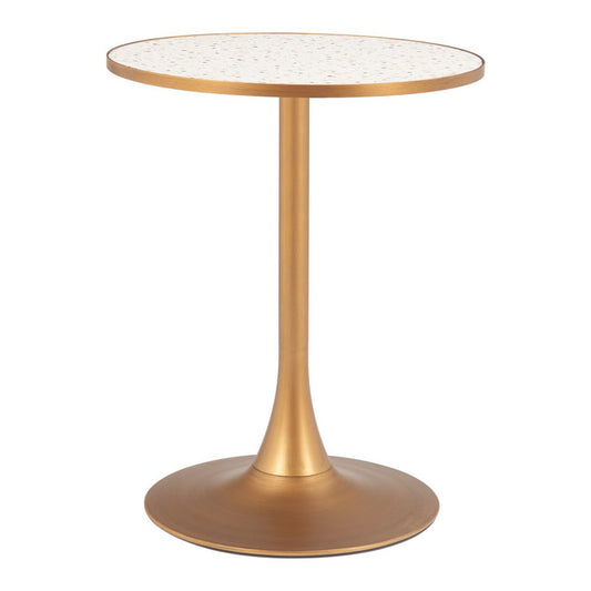 24" Beige and Gold Wood and Steel Pedestal Base Round Top Dining Table