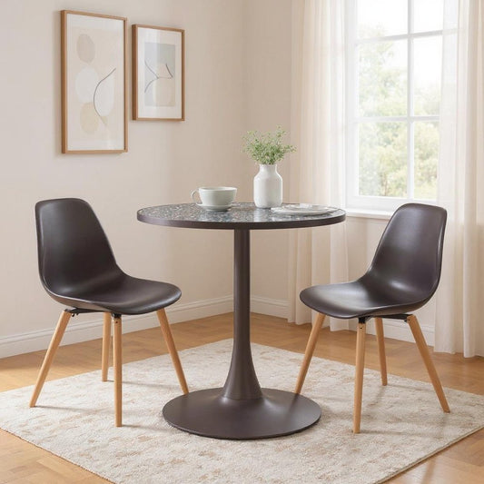 24" Black and Bronze Wood and Steel Pedestal Base Round Top Dining Table