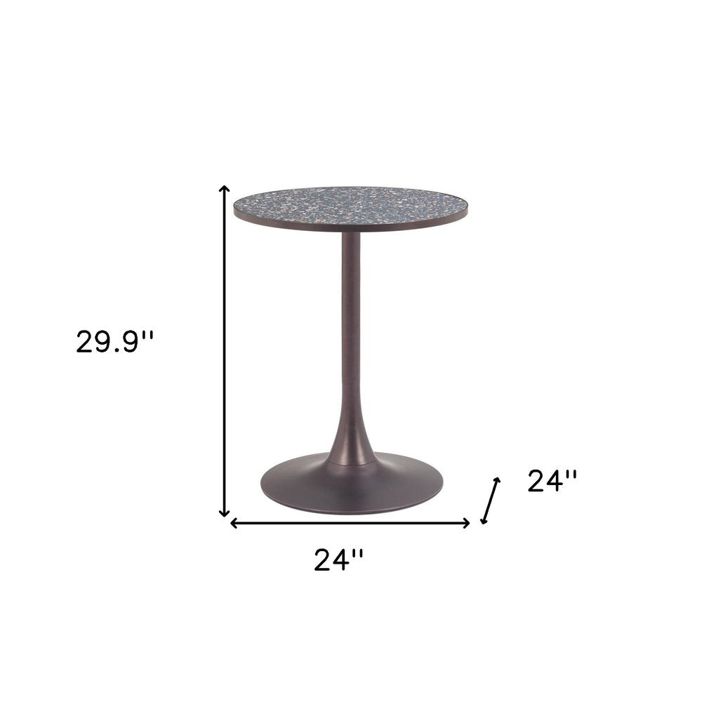 24" Black and Bronze Wood and Steel Pedestal Base Round Top Dining Table