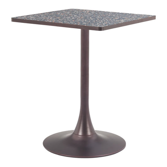 24" Black Wood and Steel Faux Terrazzo Pedestal Base Square Dining Table