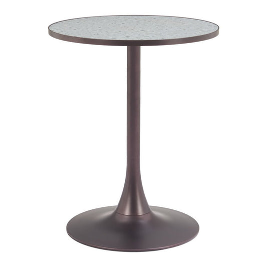 24" Gray and Bronze Wood and Steel Pedestal Base Round Top Dining Table
