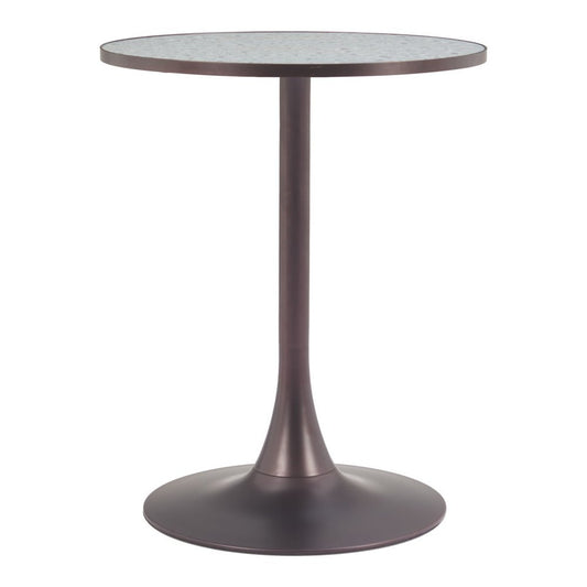 24" Gray and Bronze Wood and Steel Pedestal Base Round Top Dining Table