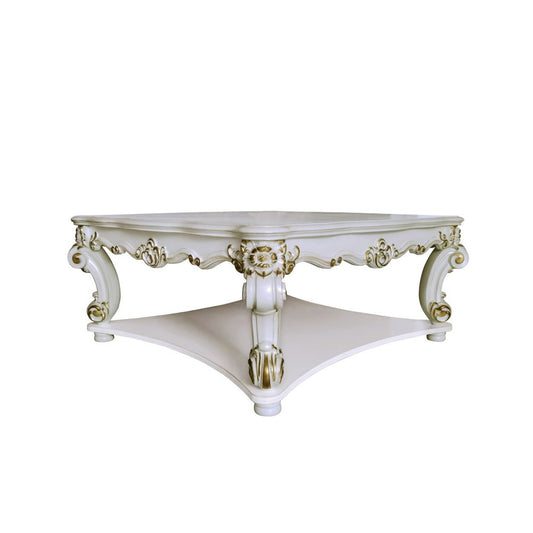 58" Ivory and Gold Wood Square Coffee Table With Shelf