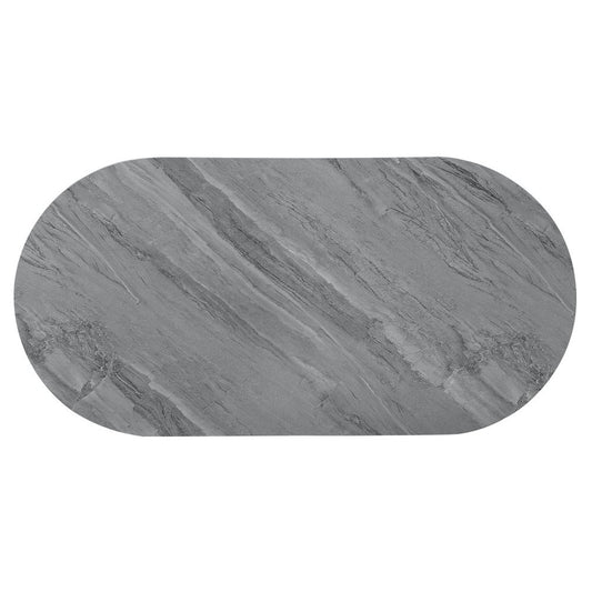 47" Gray Wood and Steel Oval Coffee Table With Drawer