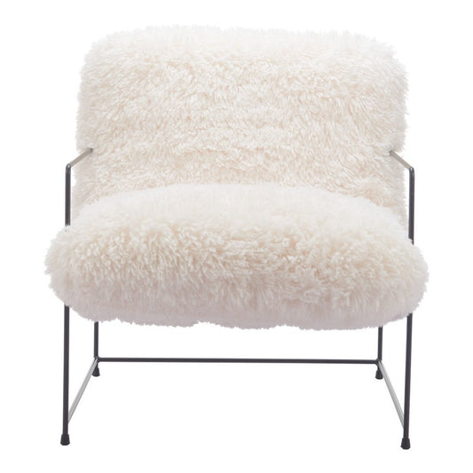 30" White And Black Sherpa And Upholstered Arm Chair