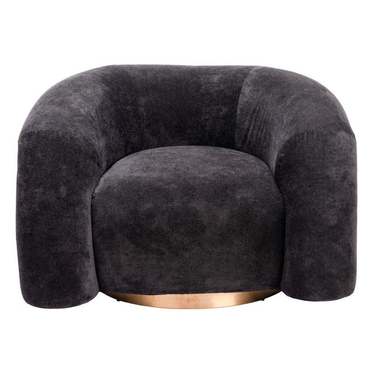 37" Black And Gold Faux Shearling And Upholstered Arm Chair