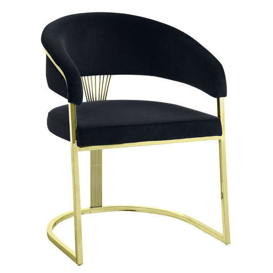 Black and Gold Upholstered Velvet Partially Open Back Dining Side Chair