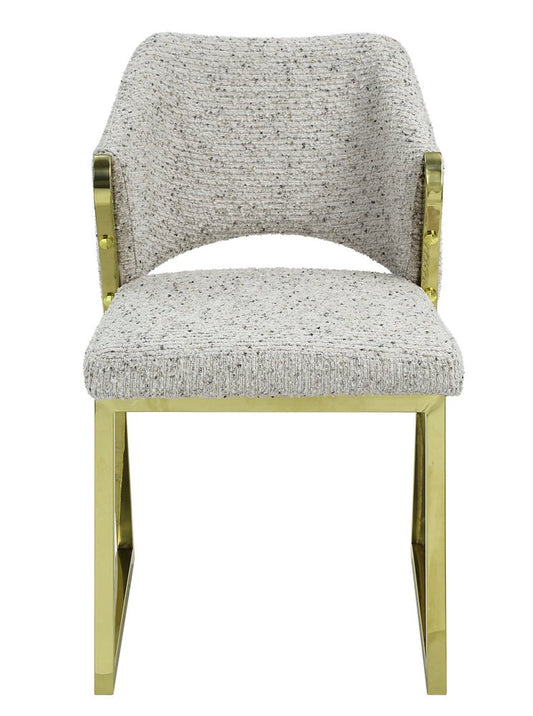 Beige and Gold Upholstered Boucle Wing Back Dining Side Chair