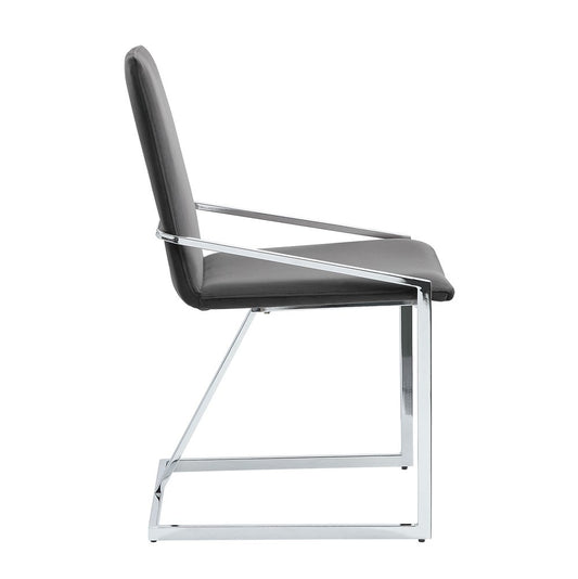 Set of Two Gray and Silver Upholstered Velvet And Metal Dining Side Chairs