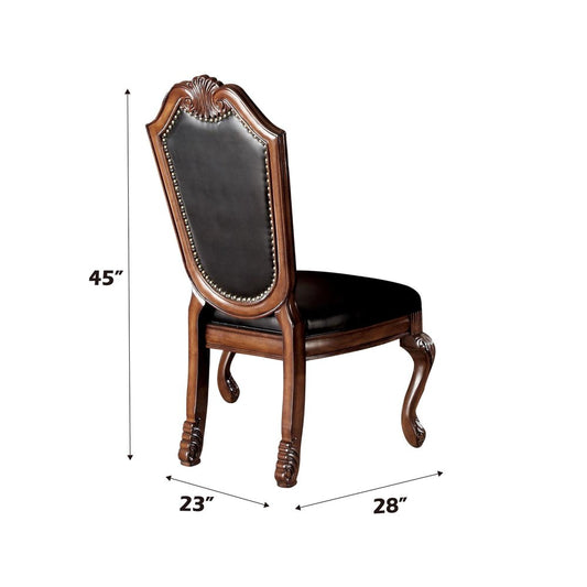 Set of Two Black and Redwood Upholstered Faux Leather And Solid Wood Dining Side Chairs