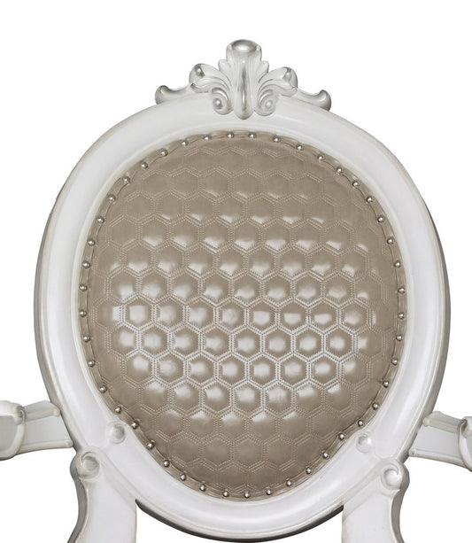 Set of Two Gray and White Upholstered Faux Leather And Solid Wood King Louis Back Dining Arm Chairs