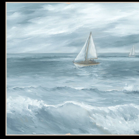 Three Sailboats Ocean Scene Black Framed Wall Art
